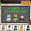 St. Patrick's Day Personalized Doormat, Gifts For Cat Lovers, Shamrocks Dark Outdoor Door Mat