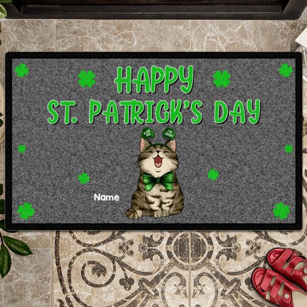 St. Patrick's Day Personalized Doormat, Gifts For Cat Lovers, Shamrocks Dark Outdoor Door Mat