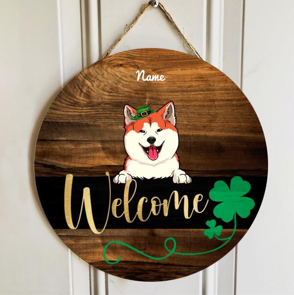 St. Patrick's Day Welcome Door Signs, Gifts For Dog Lovers, Round Welcome Sign, Shamrock Sign , Dog Mom Gifts