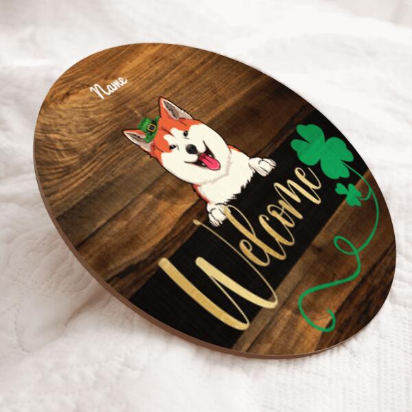St. Patrick's Day Welcome Door Signs, Gifts For Dog Lovers, Round Welcome Sign, Shamrock Sign , Dog Mom Gifts