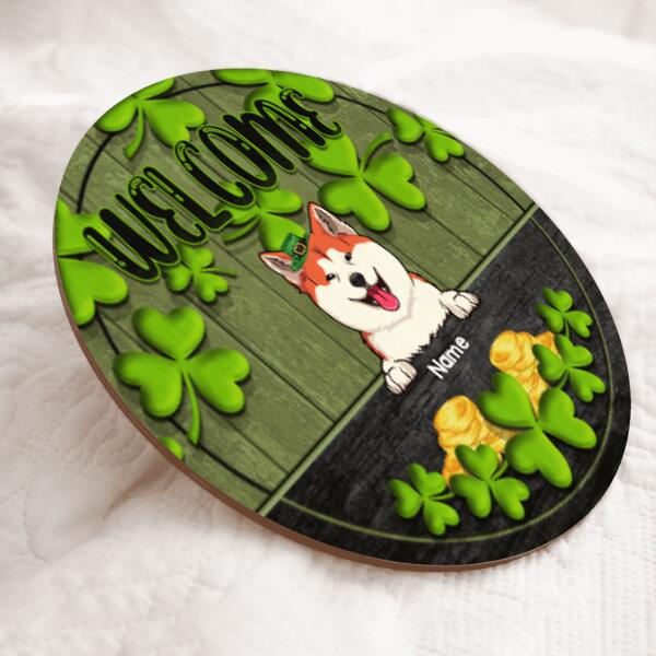 St. Patrick's Day Welcome Door Signs, Gifts For Pet Lovers, Round Welcome Sign, Shamrock Door Sign