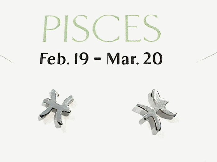 Sterling Silver Pisces Zodiac Stud Earrings