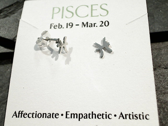 Sterling Silver Pisces Zodiac Stud Earrings