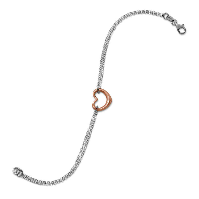 sterling silver and rose gold double strand open heart bracelet