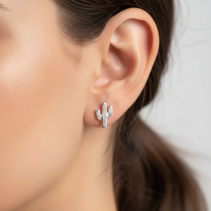 sterling silver saguaro cactus stud earrings
