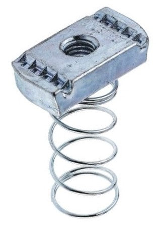 Metal spring and nut on a white background