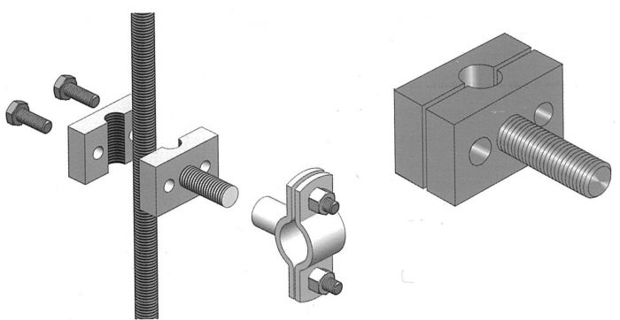 Europress T2050 zinc-plated threaded rod clamp securing all-thread with side-mounted design, ideal for industrial fastening applications.