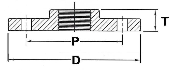 Technical drawing of a mechanical component with dimensions labeled P, D, and T.