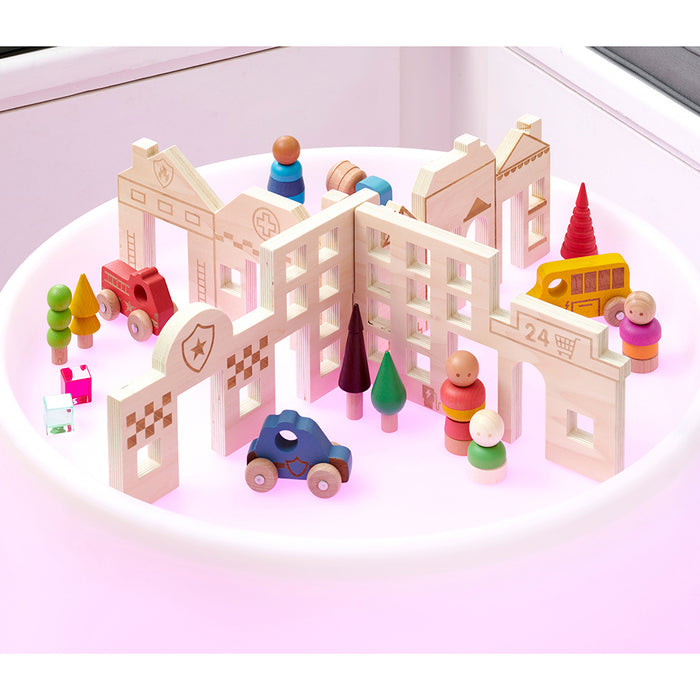 Tactile Town Discovery Dividers Shown on Play Table with Block Accessories