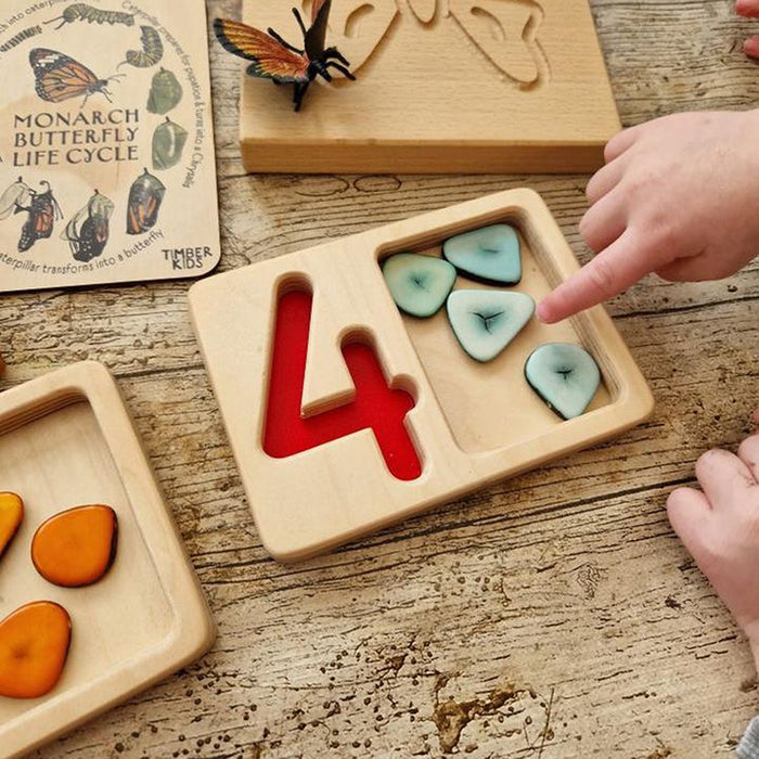 Kid Using Number 4 Counting Tray