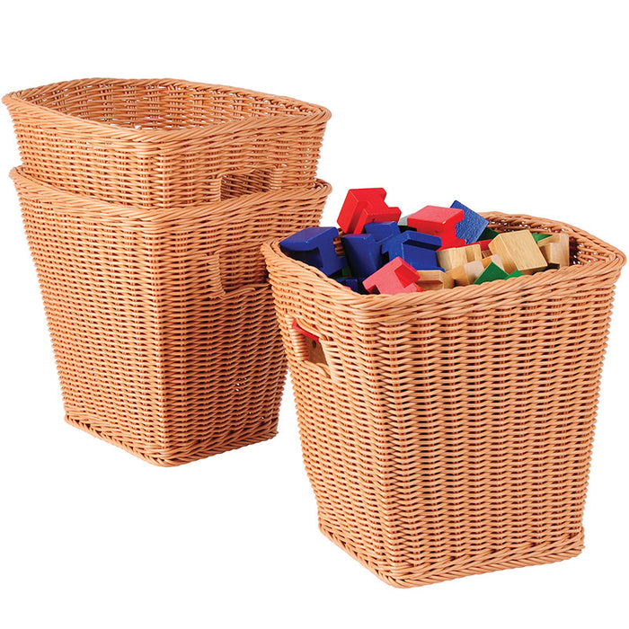 Tall Plastic Wicker Baskets - Set of 3