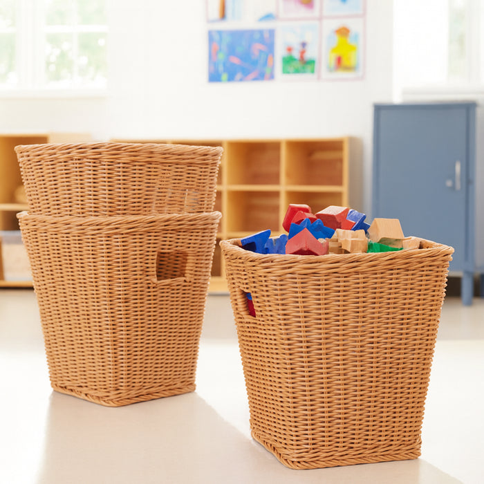 Tall Plastic Wicker Baskets - Set of 3
