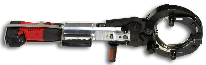 Cable cutter tool with red and black handle on a white background