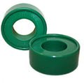 Two green cylindrical objects on a white background