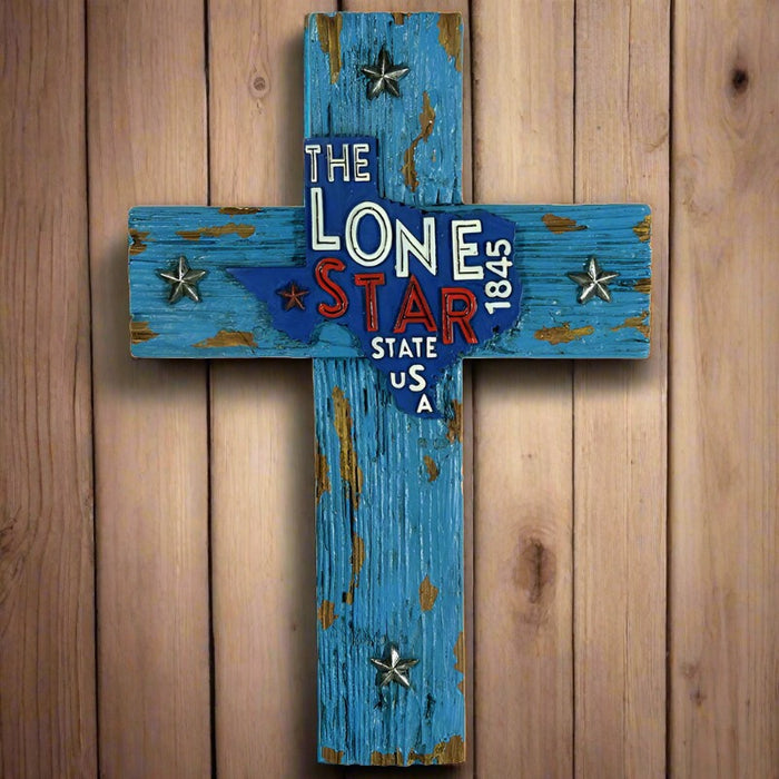 texas lone star state blue wall cross