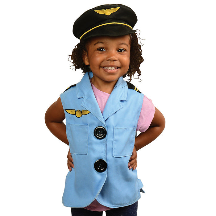 Toddler Pilot Role-Play Vest & Hat | Easy Slip-On with Hook & Loop Closures