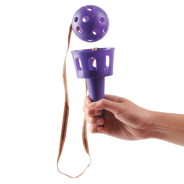 Hand Holding Purple Toss-N-Catch Cups Set