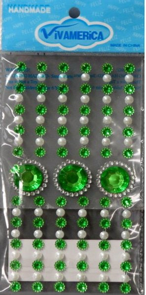 Vivamerica Self-Adhesive Green & White Gems And Pearls Embellishments - SCRAPBOOKFARE