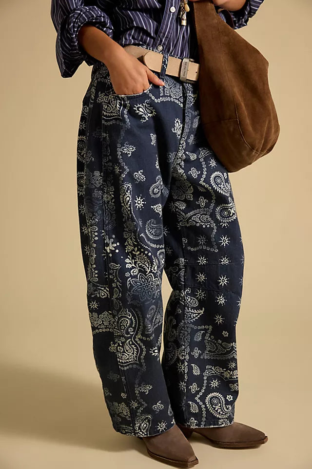 We The Free Good Luck Printed Barrel Jeans