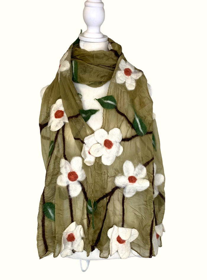 White Flower Blossom Scarf