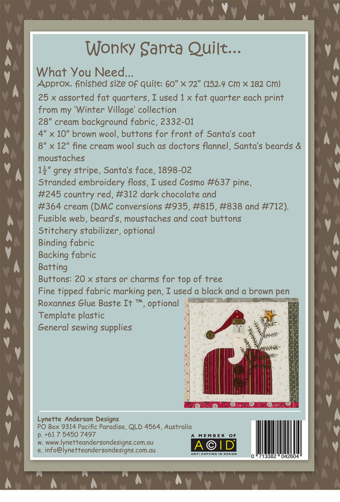 Wonky Santa Quilt by Lynette Anderson Pattern Back