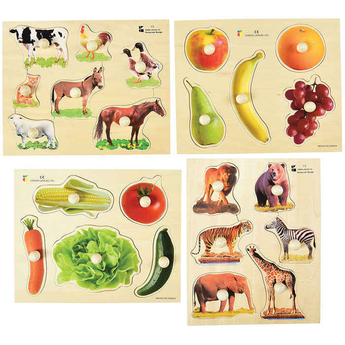 Wooden Photo Puzzles – Foods & Animals (Set of 4)