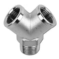 Metal plumbing fitting on a white background