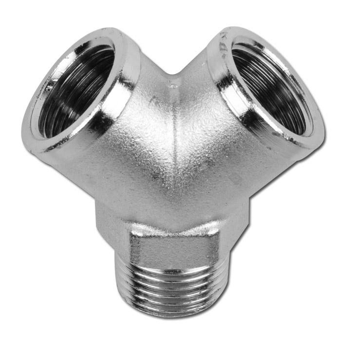 Metal plumbing fitting on a white background